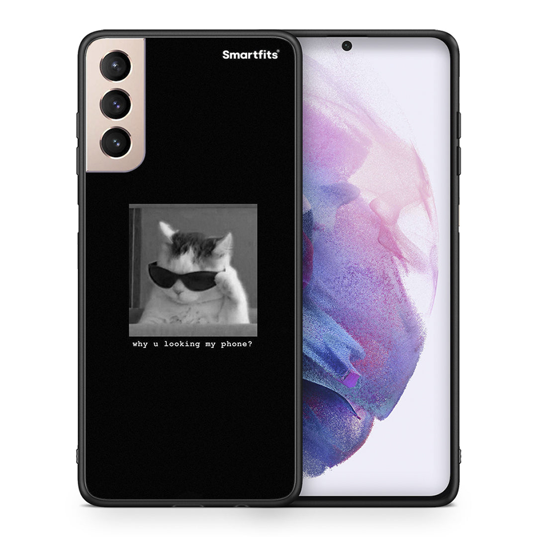 Θήκη Samsung S21+ Meme Cat από τη Smartfits με σχέδιο στο πίσω μέρος και μαύρο περίβλημα | Samsung S21+ Meme Cat case with colorful back and black bezels