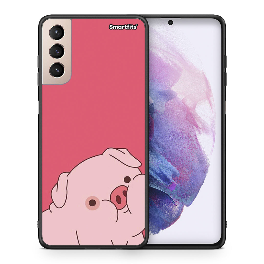Θήκη Αγίου Βαλεντίνου Samsung S21+ Pig Love 1 από τη Smartfits με σχέδιο στο πίσω μέρος και μαύρο περίβλημα | Samsung S21+ Pig Love 1 case with colorful back and black bezels
