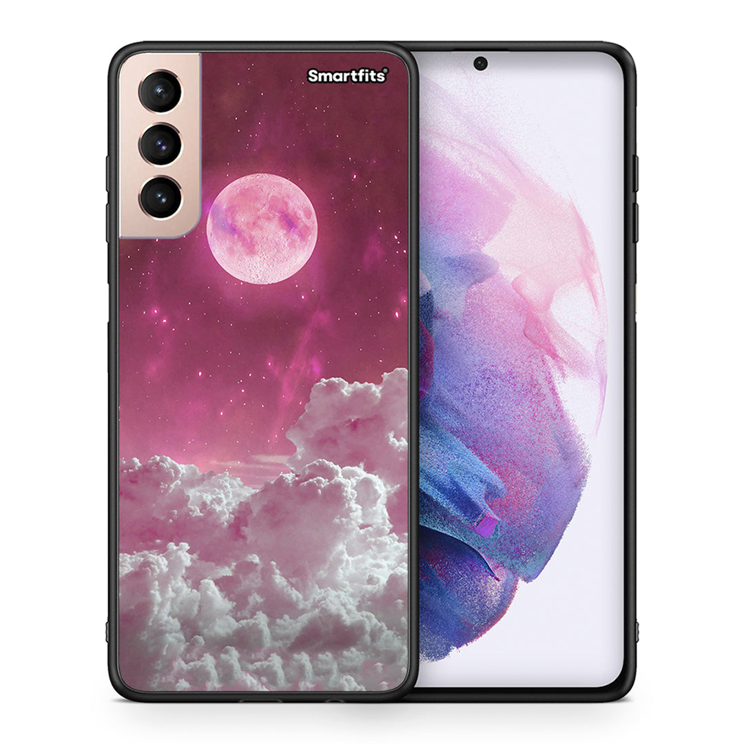 Θήκη Samsung S21+ Pink Moon από τη Smartfits με σχέδιο στο πίσω μέρος και μαύρο περίβλημα | Samsung S21+ Pink Moon case with colorful back and black bezels