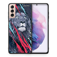 Thumbnail for Θήκη Samsung S21+ Lion Designer PopArt από τη Smartfits με σχέδιο στο πίσω μέρος και μαύρο περίβλημα | Samsung S21+ Lion Designer PopArt case with colorful back and black bezels