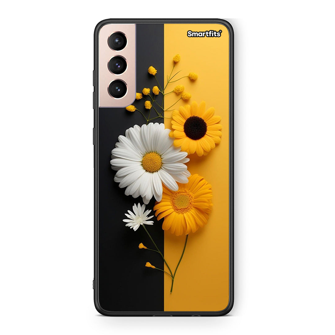 Samsung S21+ Yellow Daisies θήκη από τη Smartfits με σχέδιο στο πίσω μέρος και μαύρο περίβλημα | Smartphone case with colorful back and black bezels by Smartfits