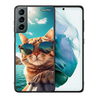 Thumbnail for Θήκη Samsung S21 Summer Cat από τη Smartfits με σχέδιο στο πίσω μέρος και μαύρο περίβλημα | Samsung S21 Summer Cat case with colorful back and black bezels