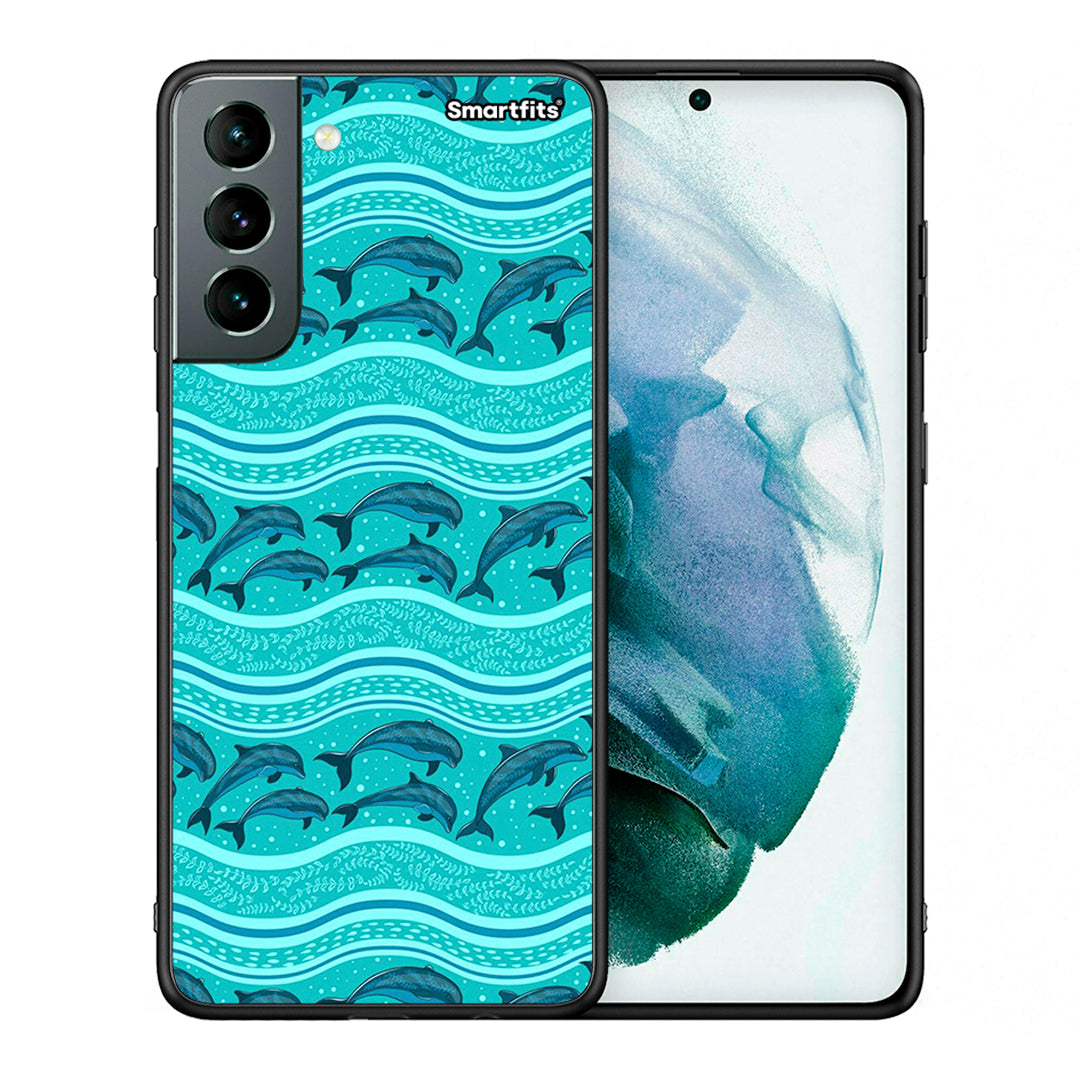 Θήκη Samsung S21 Swimming Dolphins από τη Smartfits με σχέδιο στο πίσω μέρος και μαύρο περίβλημα | Samsung S21 Swimming Dolphins case with colorful back and black bezels