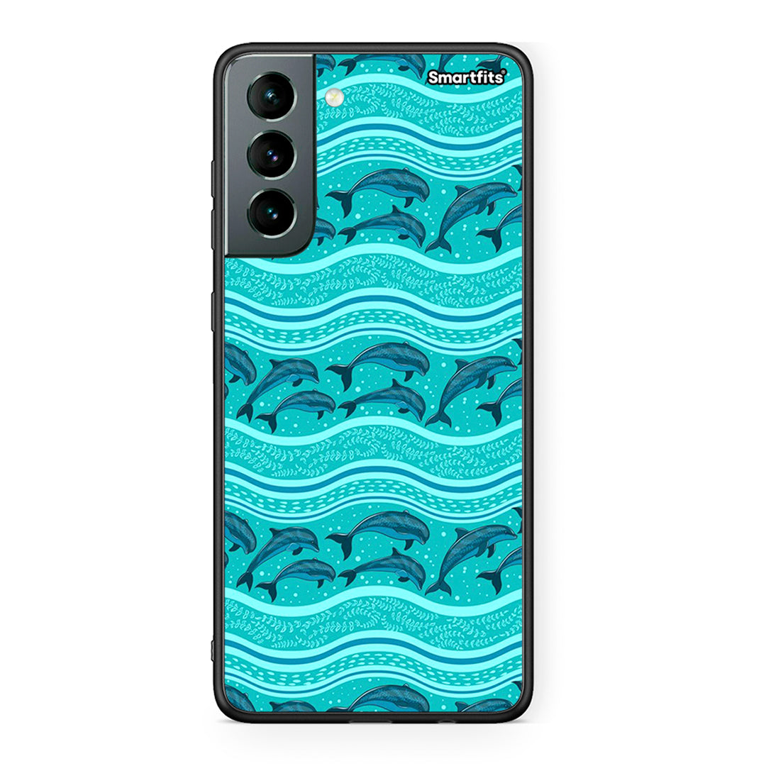 Samsung S21 Swimming Dolphins θήκη από τη Smartfits με σχέδιο στο πίσω μέρος και μαύρο περίβλημα | Smartphone case with colorful back and black bezels by Smartfits