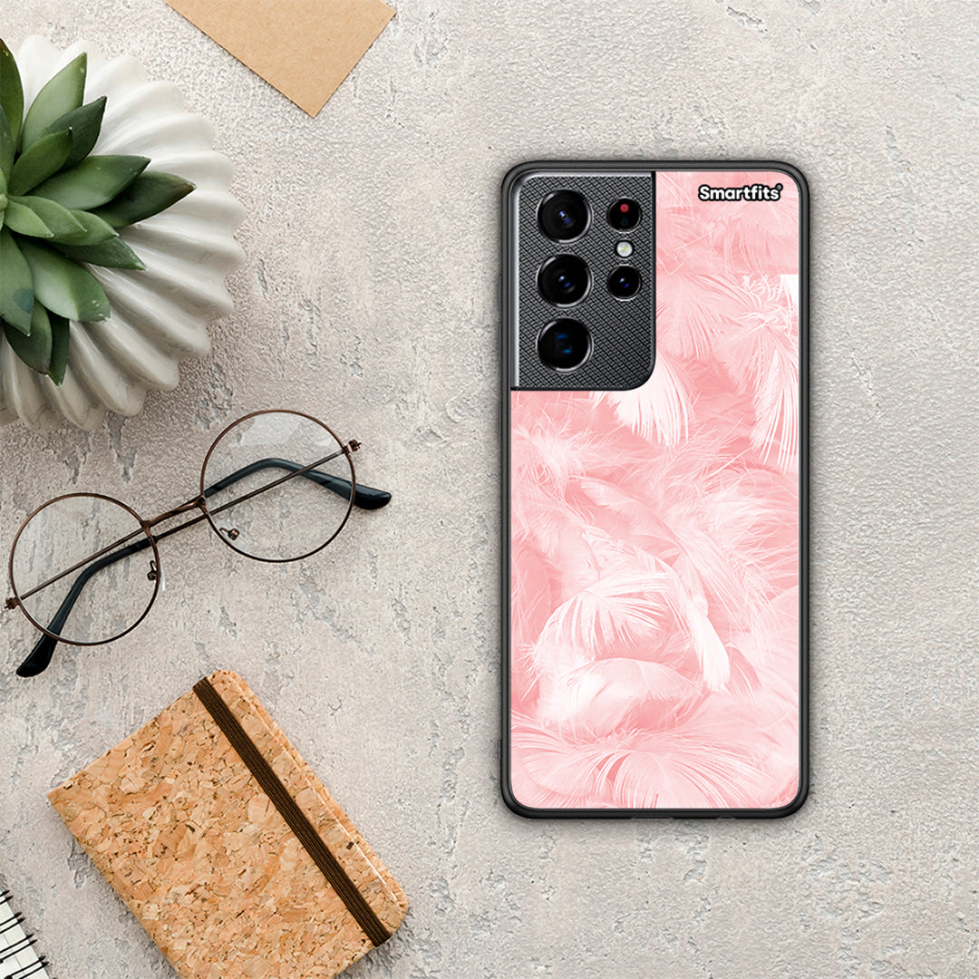 Boho Pink Feather - Samsung Galaxy S21 Ultra case
