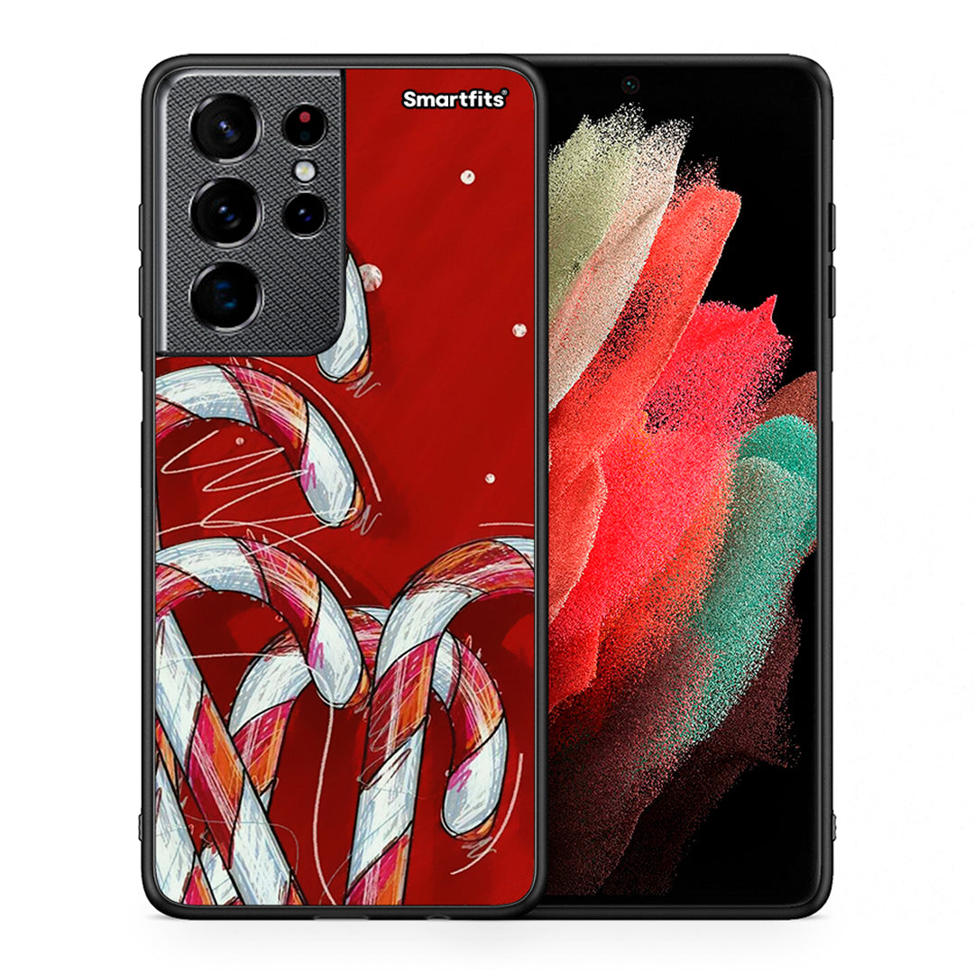 Θήκη Samsung S21 Ultra Candy Cane από τη Smartfits με σχέδιο στο πίσω μέρος και μαύρο περίβλημα | Samsung S21 Ultra Candy Cane case with colorful back and black bezels