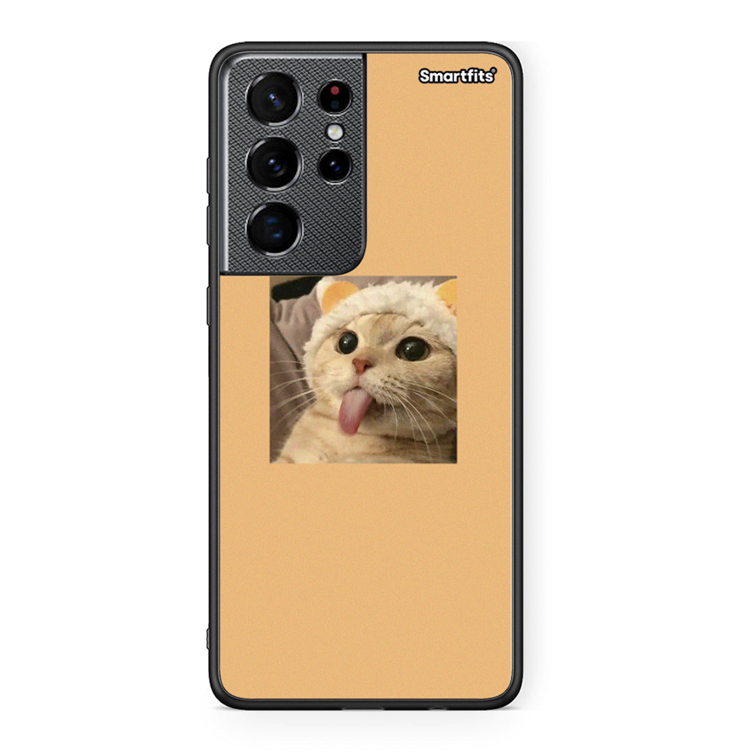 Samsung S21 Ultra Cat Tongue θήκη από τη Smartfits με σχέδιο στο πίσω μέρος και μαύρο περίβλημα | Smartphone case with colorful back and black bezels by Smartfits