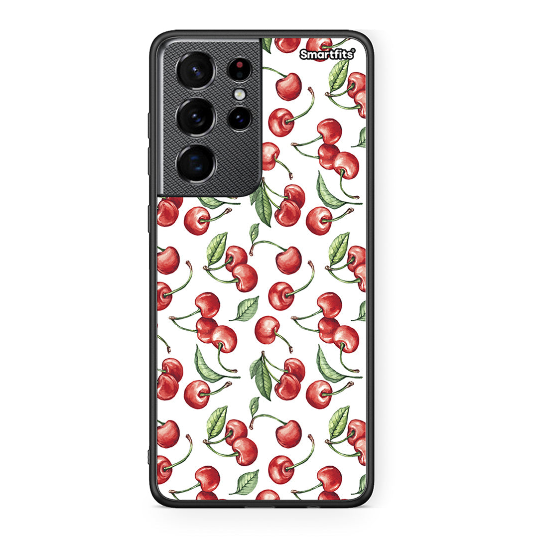 Samsung S21 Ultra Cherry Summer θήκη από τη Smartfits με σχέδιο στο πίσω μέρος και μαύρο περίβλημα | Smartphone case with colorful back and black bezels by Smartfits