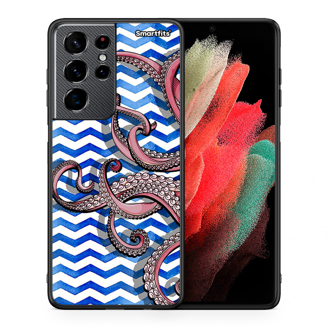 Θήκη Samsung S21 Ultra Chevron Devilfish από τη Smartfits με σχέδιο στο πίσω μέρος και μαύρο περίβλημα | Samsung S21 Ultra Chevron Devilfish case with colorful back and black bezels