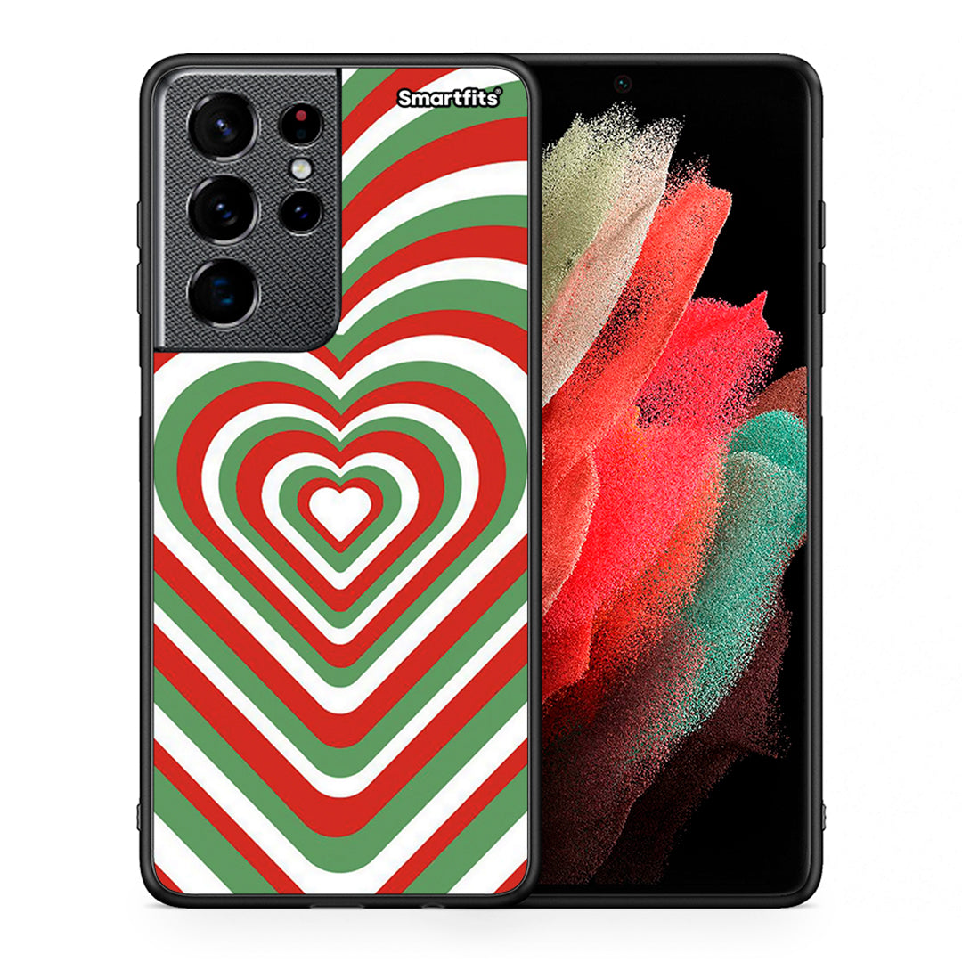 Θήκη Samsung S21 Ultra Christmas Hearts από τη Smartfits με σχέδιο στο πίσω μέρος και μαύρο περίβλημα | Samsung S21 Ultra Christmas Hearts case with colorful back and black bezels