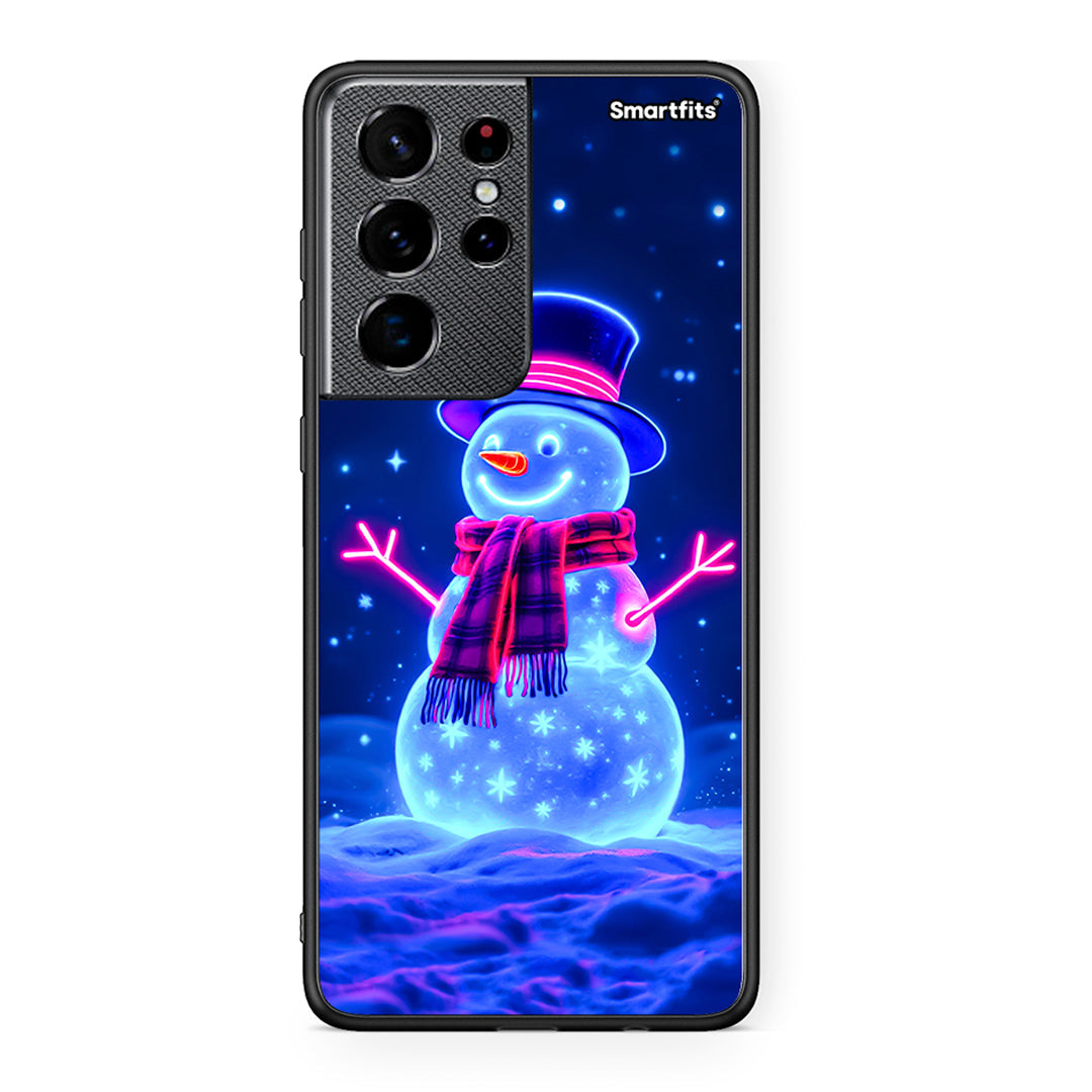 Samsung S21 Ultra Christmas Neon Snowman θήκη από τη Smartfits με σχέδιο στο πίσω μέρος και μαύρο περίβλημα | Smartphone case with colorful back and black bezels by Smartfits