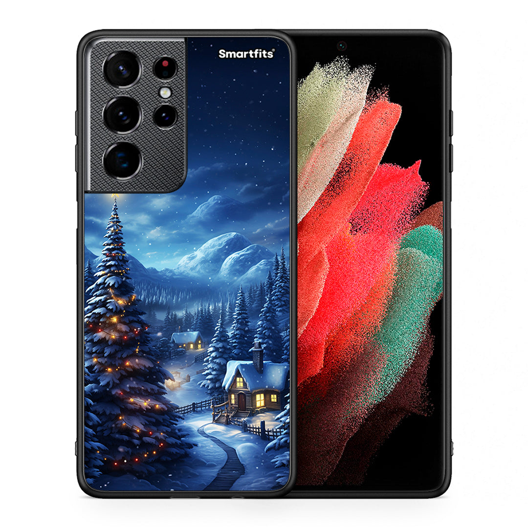 Θήκη Samsung S21 Ultra Christmas Scenery από τη Smartfits με σχέδιο στο πίσω μέρος και μαύρο περίβλημα | Samsung S21 Ultra Christmas Scenery case with colorful back and black bezels