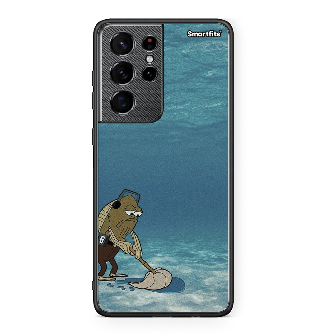 Samsung S21 Ultra Clean The Ocean Θήκη από τη Smartfits με σχέδιο στο πίσω μέρος και μαύρο περίβλημα | Smartphone case with colorful back and black bezels by Smartfits