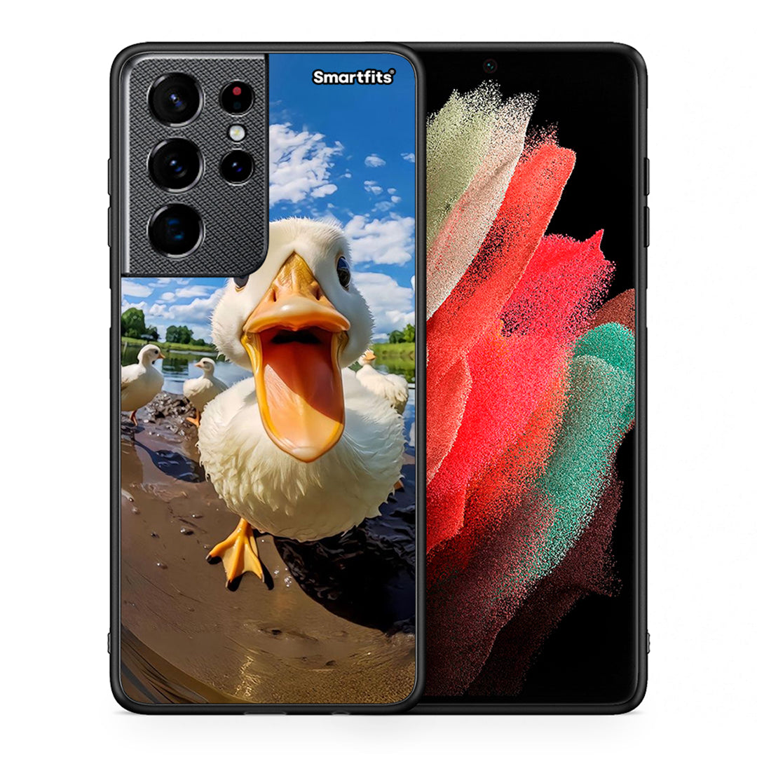 Θήκη Samsung S21 Ultra Duck Face από τη Smartfits με σχέδιο στο πίσω μέρος και μαύρο περίβλημα | Samsung S21 Ultra Duck Face case with colorful back and black bezels