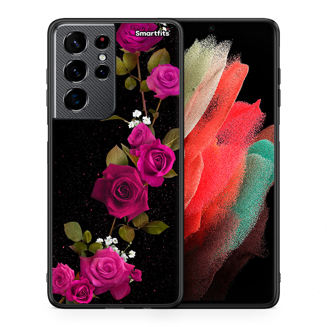 Θήκη Samsung S21 Ultra Red Roses Flower από τη Smartfits με σχέδιο στο πίσω μέρος και μαύρο περίβλημα | Samsung S21 Ultra Red Roses Flower case with colorful back and black bezels