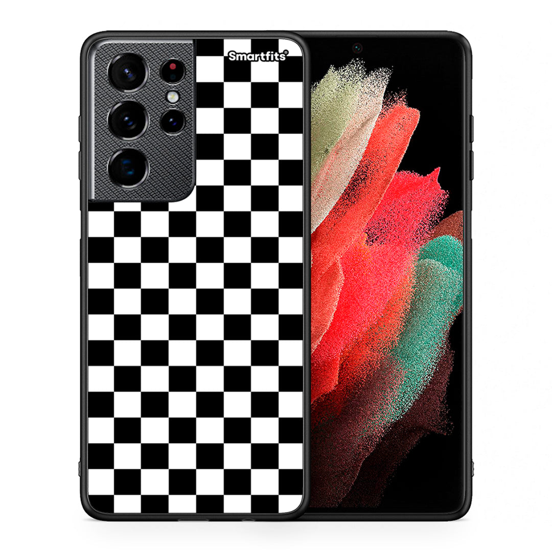 Θήκη Samsung S21 Ultra Squares Geometric από τη Smartfits με σχέδιο στο πίσω μέρος και μαύρο περίβλημα | Samsung S21 Ultra Squares Geometric case with colorful back and black bezels