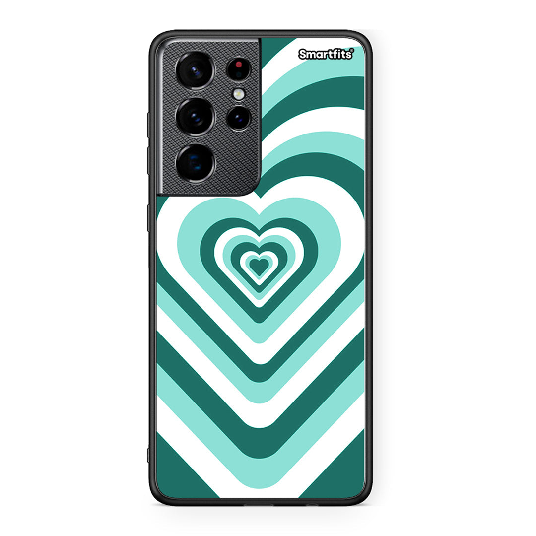 Samsung S21 Ultra Green Hearts θήκη από τη Smartfits με σχέδιο στο πίσω μέρος και μαύρο περίβλημα | Smartphone case with colorful back and black bezels by Smartfits