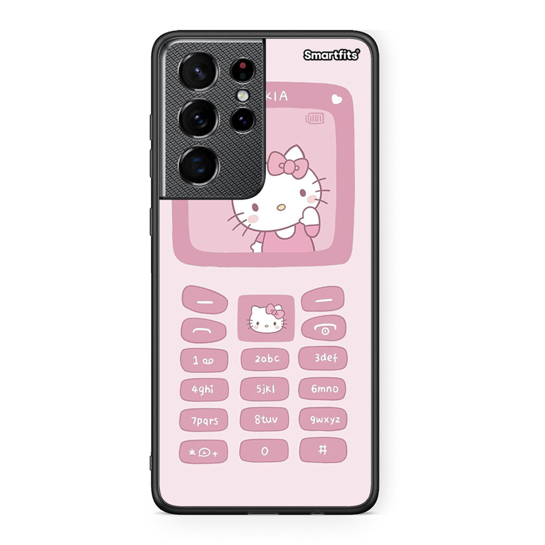 Samsung S21 Ultra Hello Kitten Θήκη Αγίου Βαλεντίνου από τη Smartfits με σχέδιο στο πίσω μέρος και μαύρο περίβλημα | Smartphone case with colorful back and black bezels by Smartfits