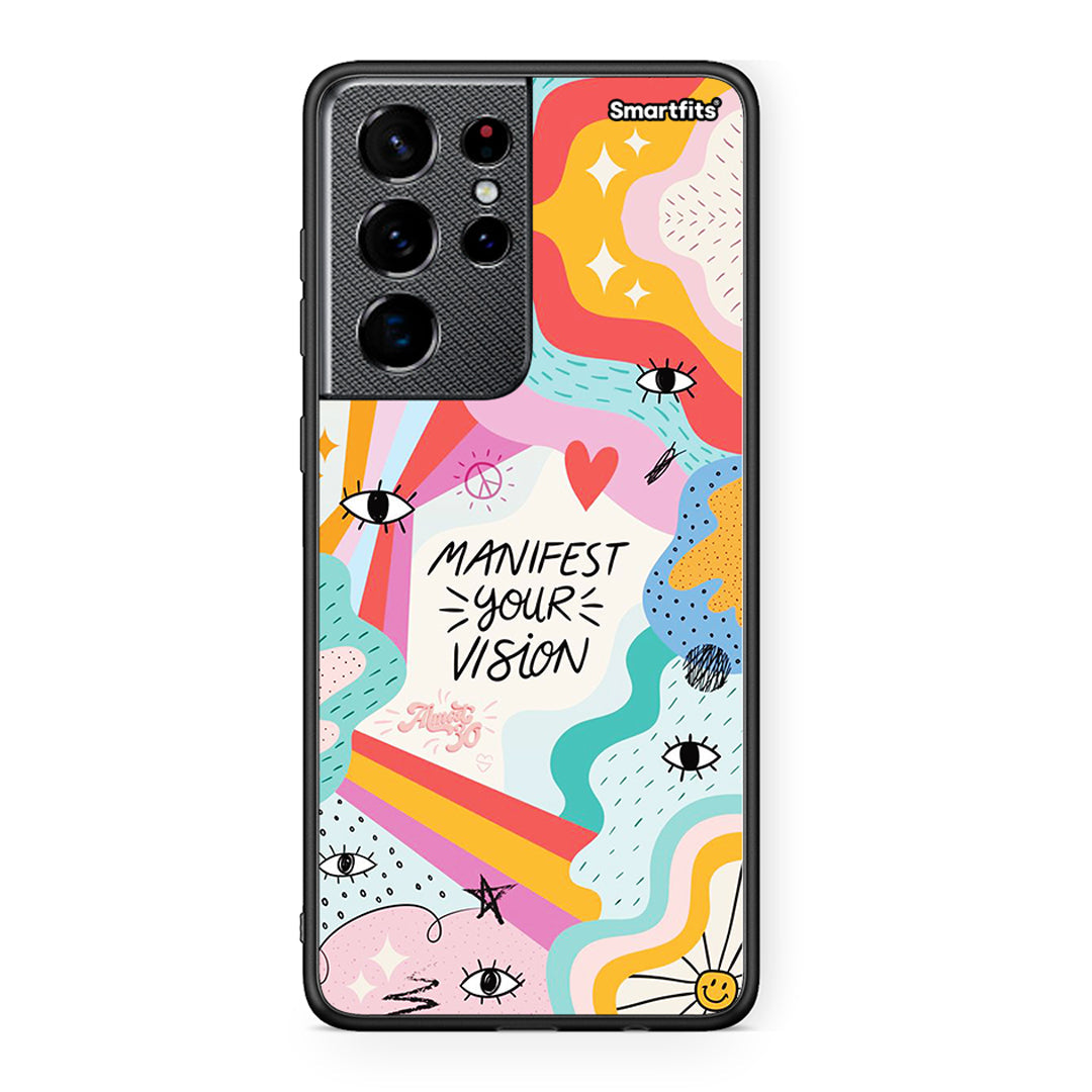 Samsung S21 Ultra Manifest Your Vision θήκη από τη Smartfits με σχέδιο στο πίσω μέρος και μαύρο περίβλημα | Smartphone case with colorful back and black bezels by Smartfits