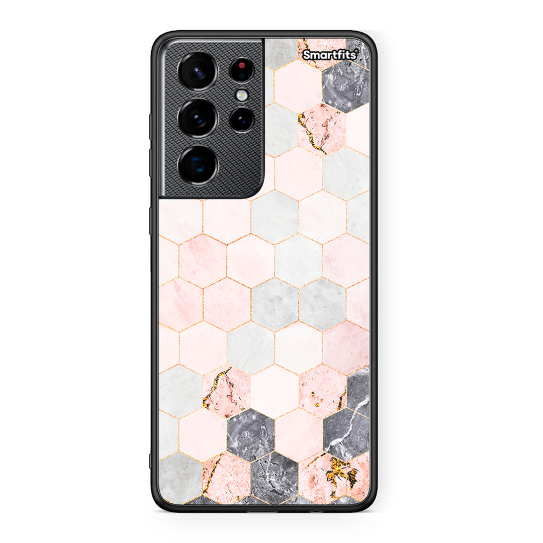 4 - Samsung S21 Ultra Hexagon Pink Marble case, cover, bumper