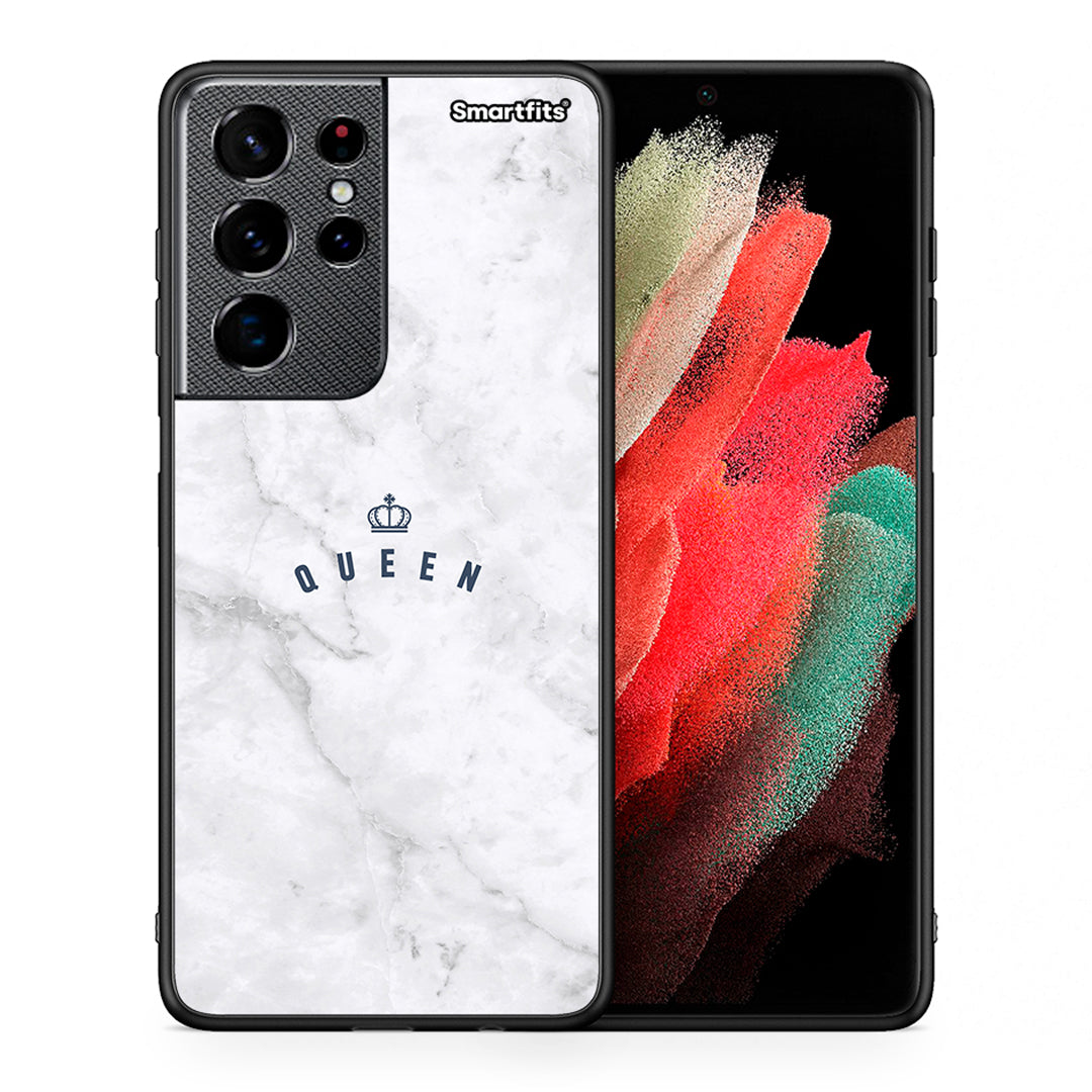 Θήκη Samsung S21 Ultra Queen Marble από τη Smartfits με σχέδιο στο πίσω μέρος και μαύρο περίβλημα | Samsung S21 Ultra Queen Marble case with colorful back and black bezels