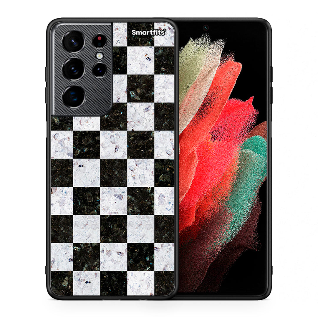Θήκη Samsung S21 Ultra Square Geometric Marble από τη Smartfits με σχέδιο στο πίσω μέρος και μαύρο περίβλημα | Samsung S21 Ultra Square Geometric Marble case with colorful back and black bezels