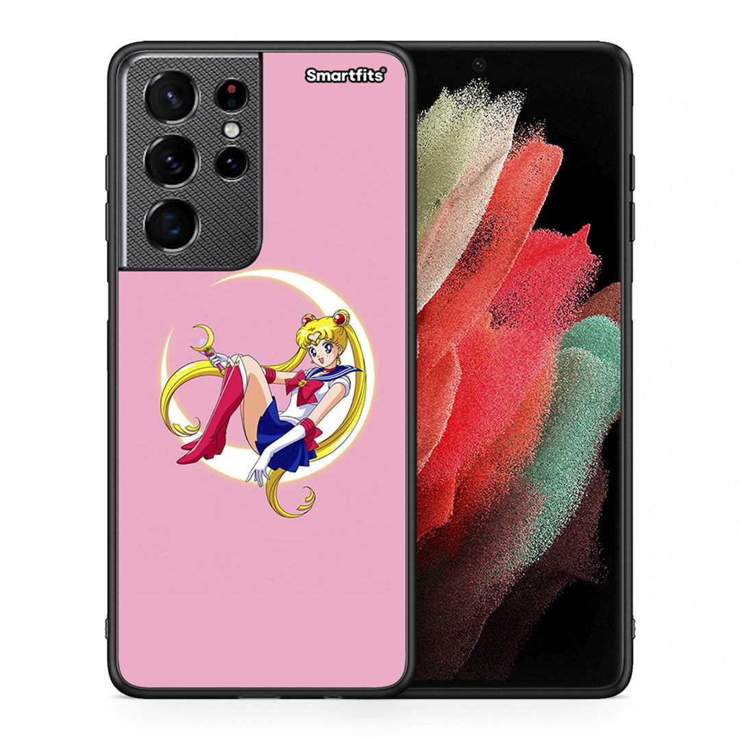 Θήκη Samsung S21 Ultra Moon Girl από τη Smartfits με σχέδιο στο πίσω μέρος και μαύρο περίβλημα | Samsung S21 Ultra Moon Girl case with colorful back and black bezels