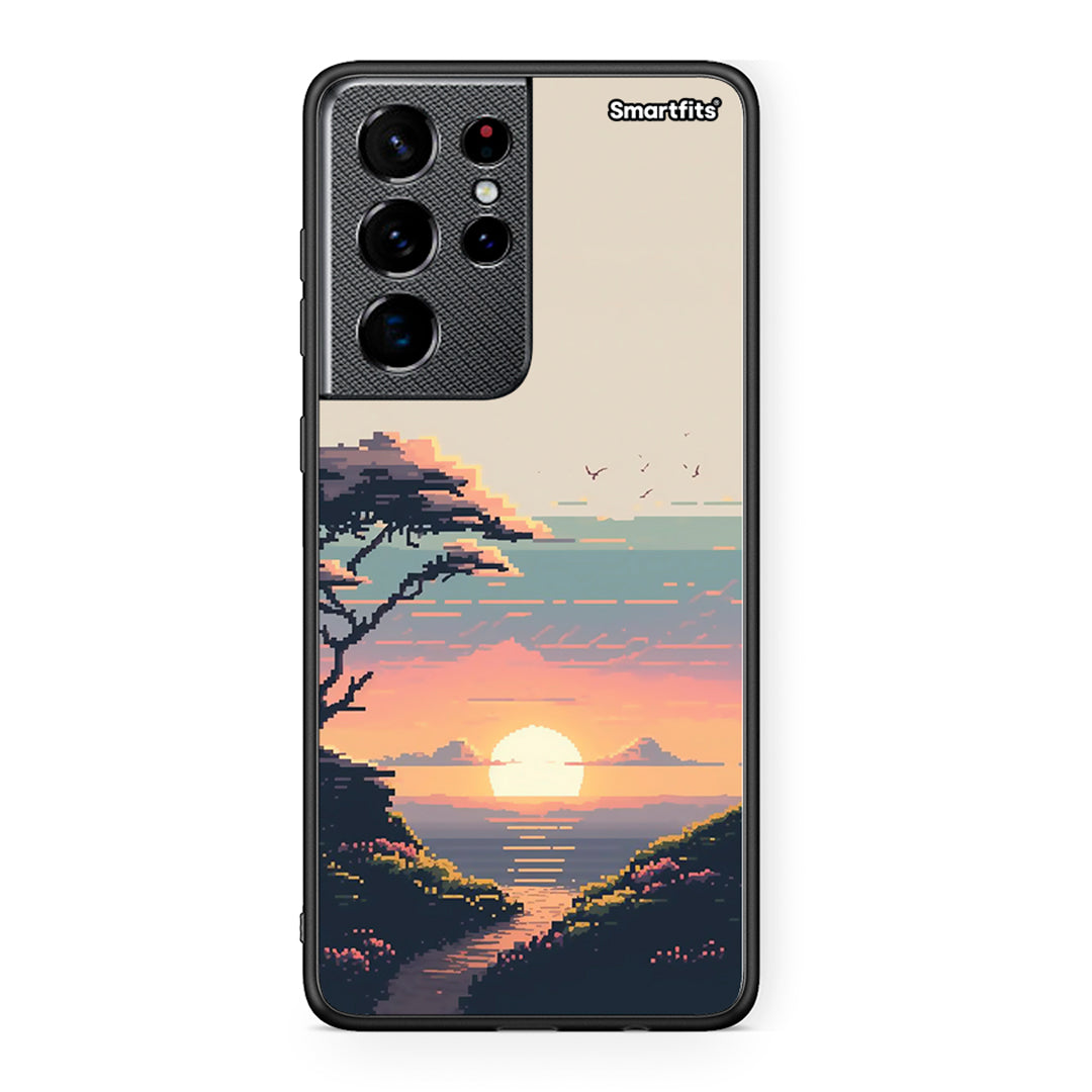Samsung S21 Ultra Pixel Sunset Θήκη από τη Smartfits με σχέδιο στο πίσω μέρος και μαύρο περίβλημα | Smartphone case with colorful back and black bezels by Smartfits