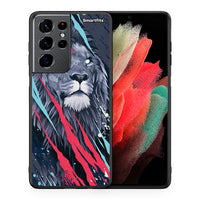 Thumbnail for Θήκη Samsung S21 Ultra Lion Designer PopArt από τη Smartfits με σχέδιο στο πίσω μέρος και μαύρο περίβλημα | Samsung S21 Ultra Lion Designer PopArt case with colorful back and black bezels