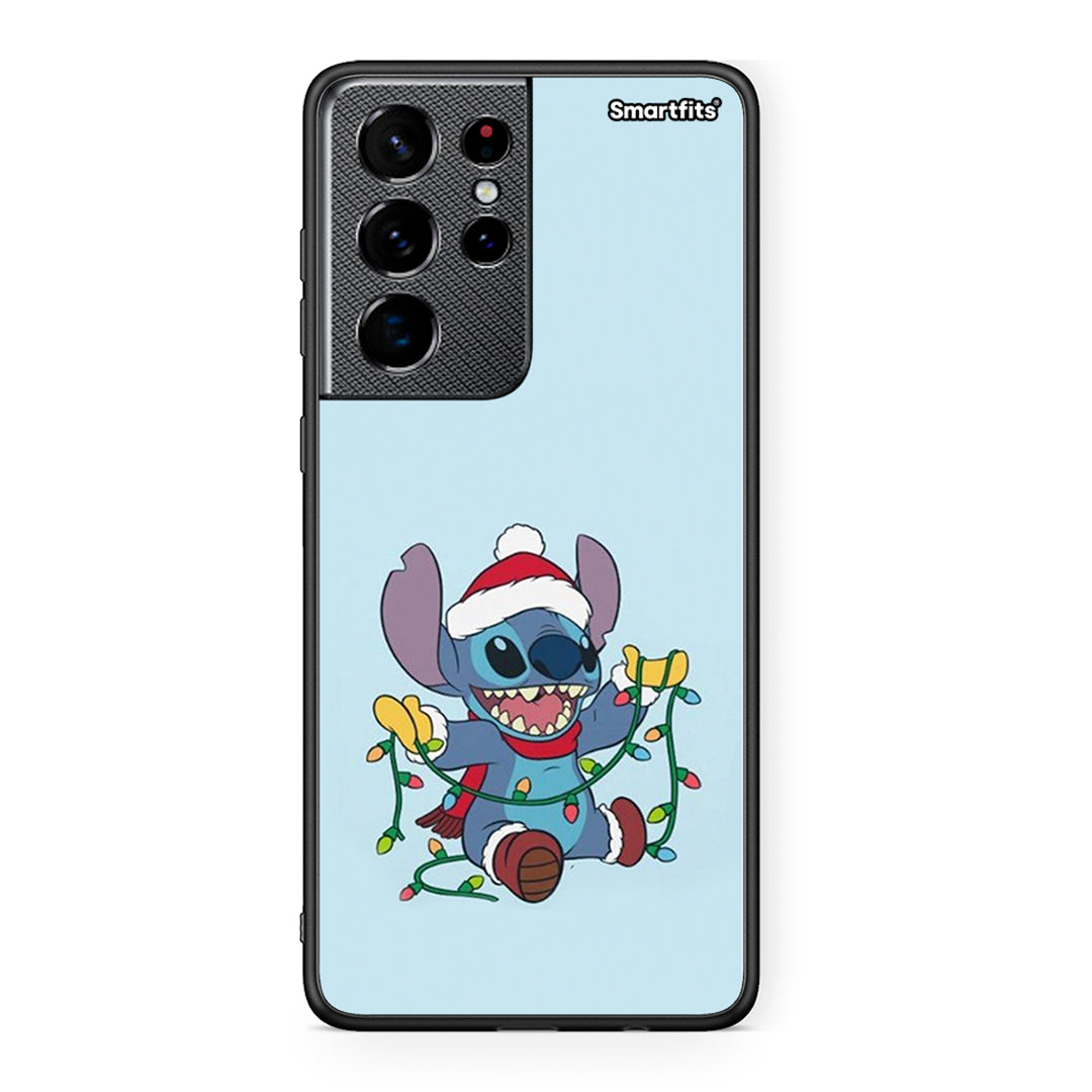 Samsung S21 Ultra Santa Stich θήκη από τη Smartfits με σχέδιο στο πίσω μέρος και μαύρο περίβλημα | Smartphone case with colorful back and black bezels by Smartfits