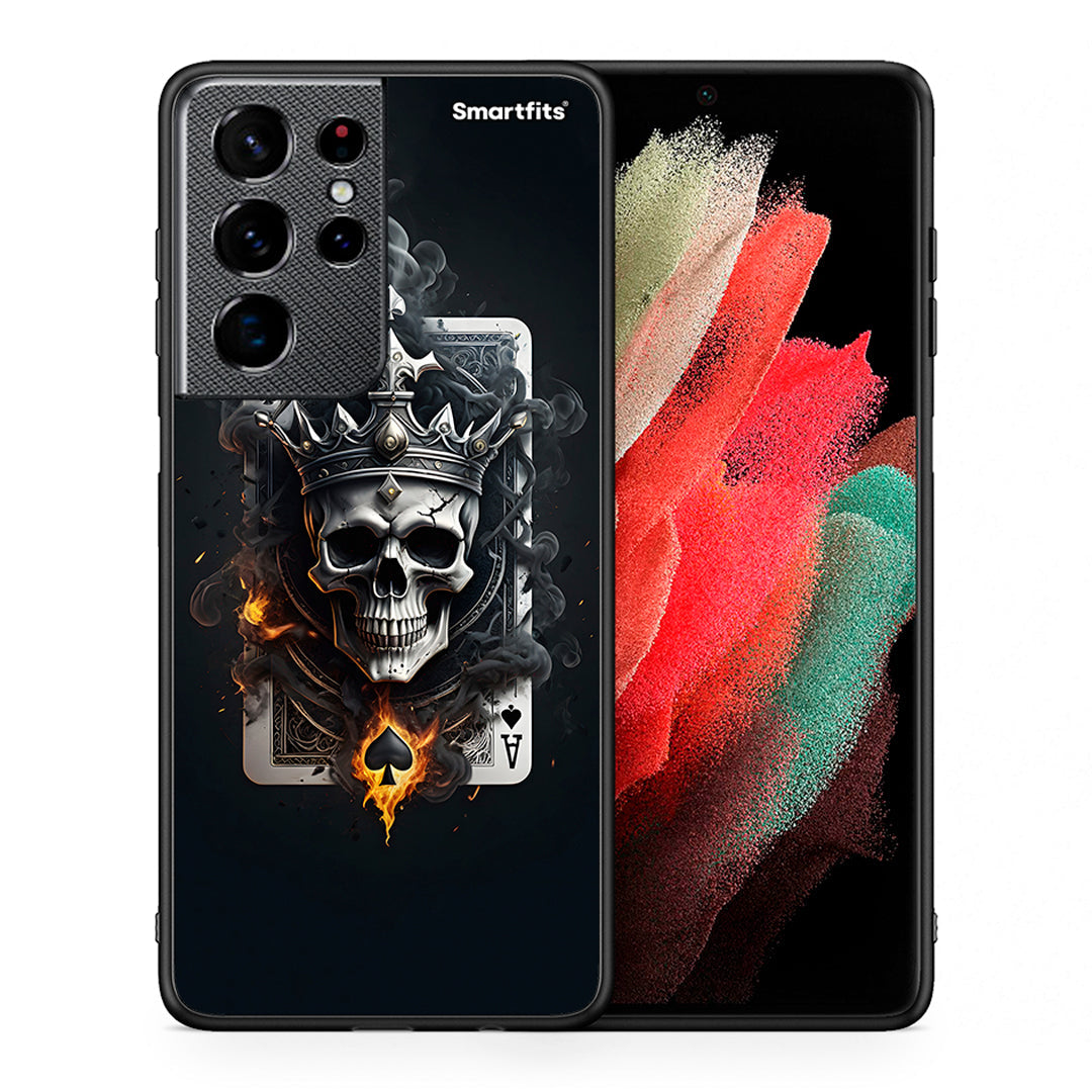 Θήκη Samsung S21 Ultra Skull King Ace από τη Smartfits με σχέδιο στο πίσω μέρος και μαύρο περίβλημα | Samsung S21 Ultra Skull King Ace case with colorful back and black bezels