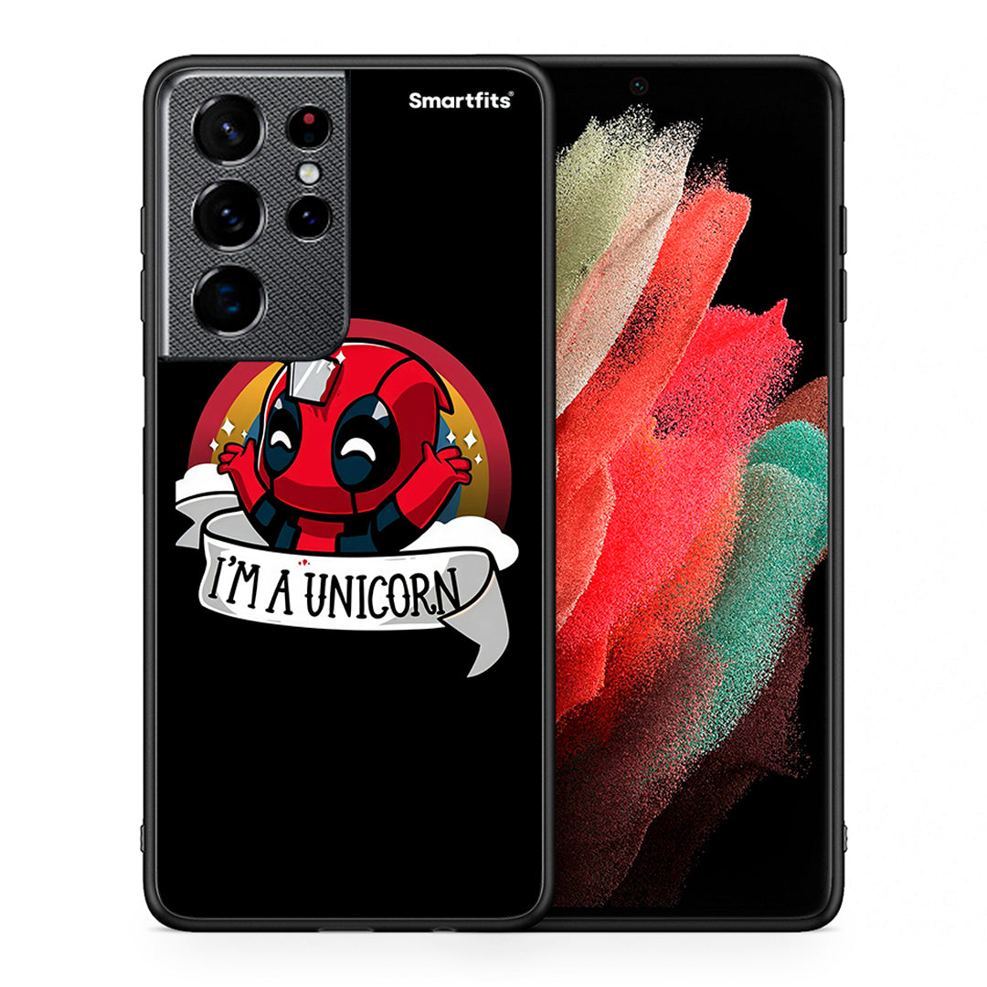 Θήκη Samsung S21 Ultra Unicorn Deadpool από τη Smartfits με σχέδιο στο πίσω μέρος και μαύρο περίβλημα | Samsung S21 Ultra Unicorn Deadpool case with colorful back and black bezels