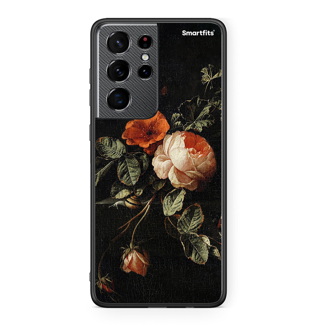 Samsung S21 Ultra Vintage Roses θήκη από τη Smartfits με σχέδιο στο πίσω μέρος και μαύρο περίβλημα | Smartphone case with colorful back and black bezels by Smartfits