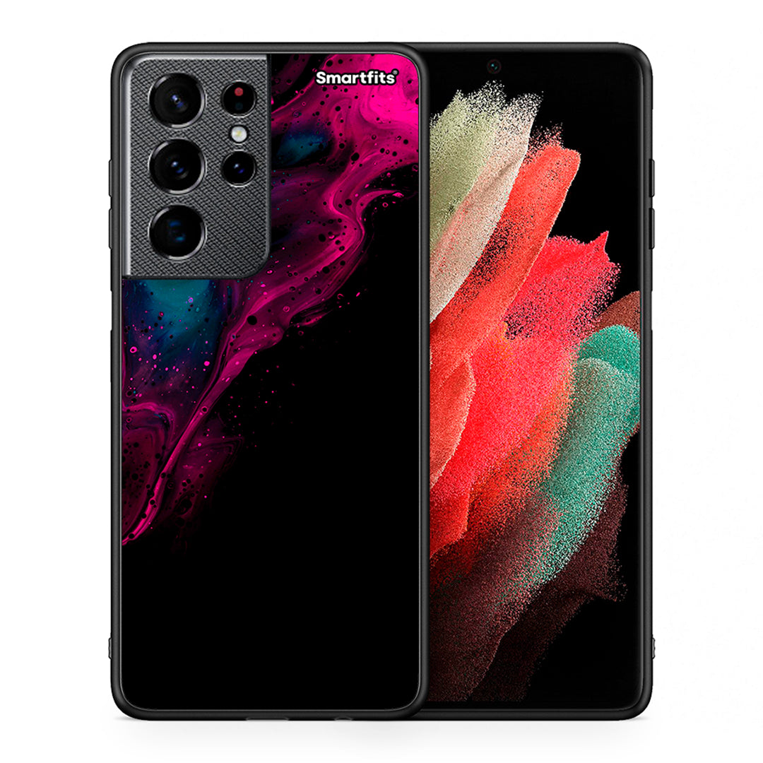 Θήκη Samsung S21 Ultra Pink Black Watercolor από τη Smartfits με σχέδιο στο πίσω μέρος και μαύρο περίβλημα | Samsung S21 Ultra Pink Black Watercolor case with colorful back and black bezels