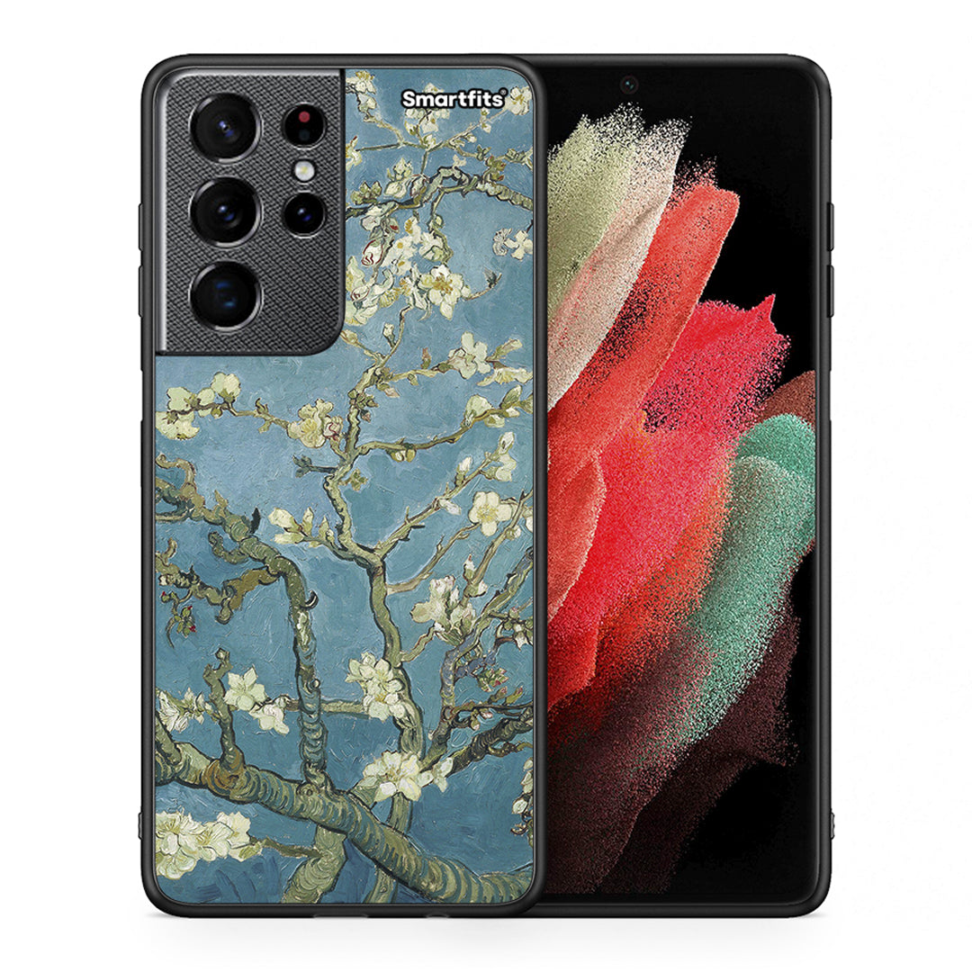 Θήκη Samsung S21 Ultra White Blossoms από τη Smartfits με σχέδιο στο πίσω μέρος και μαύρο περίβλημα | Samsung S21 Ultra White Blossoms case with colorful back and black bezels