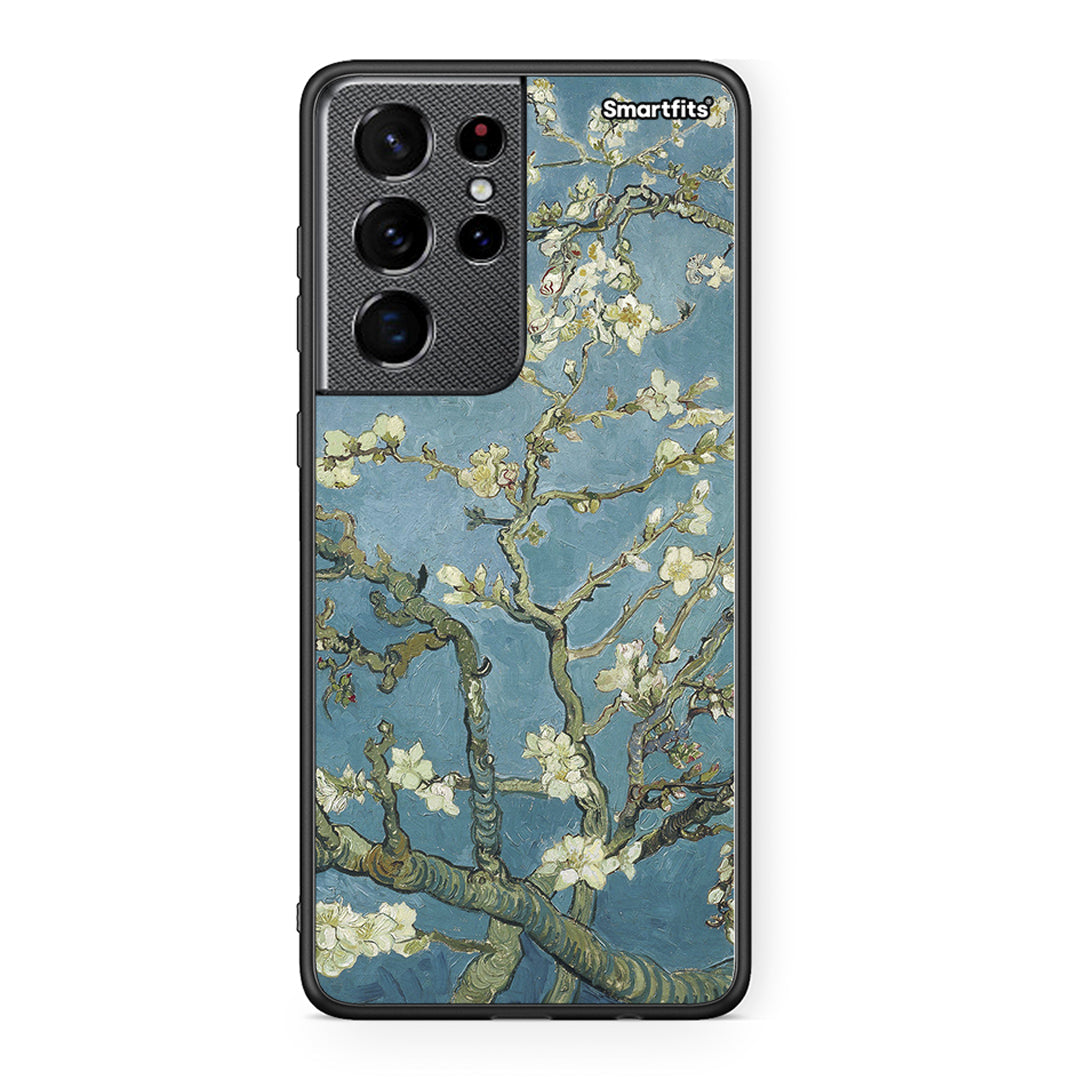 Samsung S21 Ultra White Blossoms θήκη από τη Smartfits με σχέδιο στο πίσω μέρος και μαύρο περίβλημα | Smartphone case with colorful back and black bezels by Smartfits