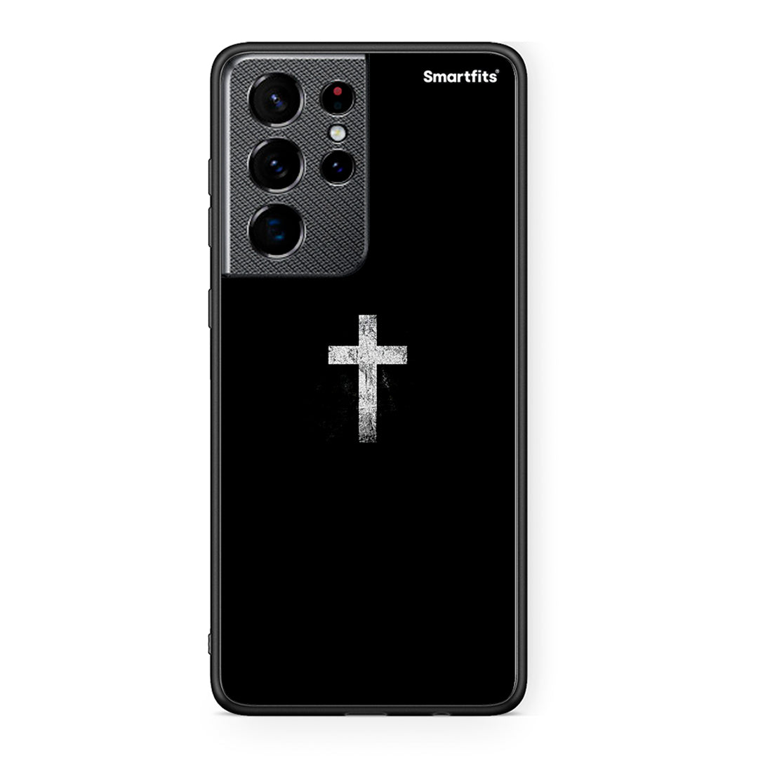 Samsung S21 Ultra White Cross θήκη από τη Smartfits με σχέδιο στο πίσω μέρος και μαύρο περίβλημα | Smartphone case with colorful back and black bezels by Smartfits