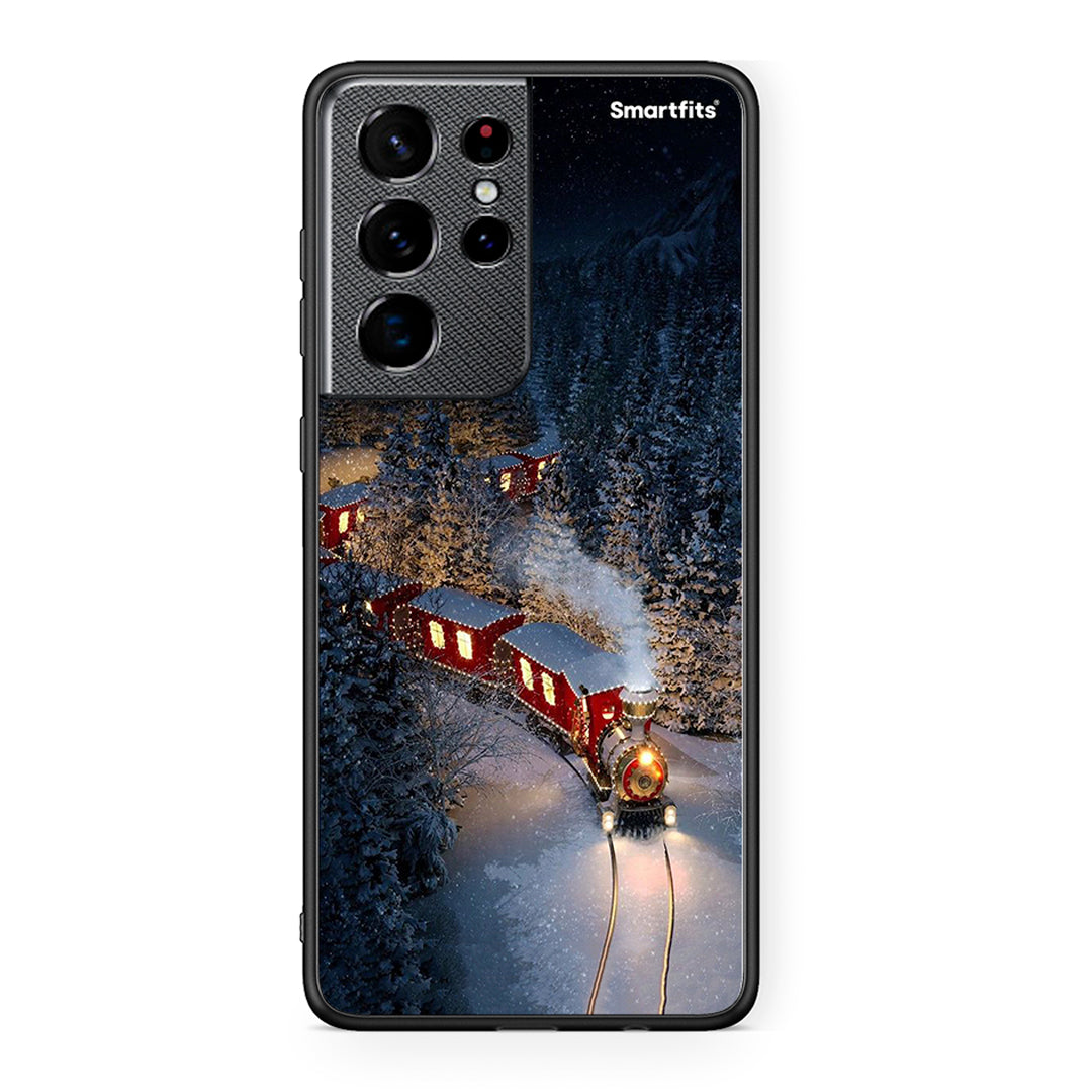 Samsung S21 Ultra Xmas Train θήκη από τη Smartfits με σχέδιο στο πίσω μέρος και μαύρο περίβλημα | Smartphone case with colorful back and black bezels by Smartfits