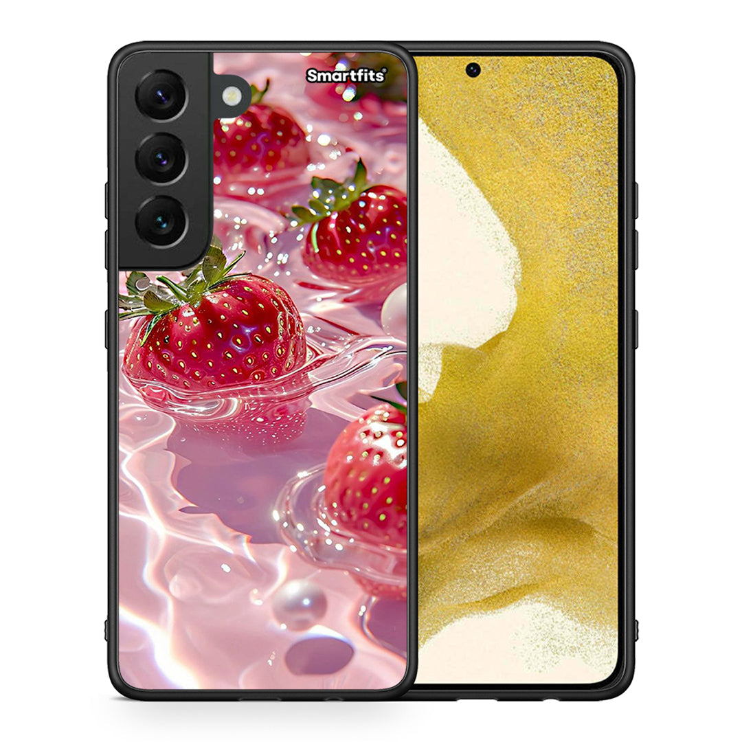 Θήκη Samsung S22 Juicy Strawberries από τη Smartfits με σχέδιο στο πίσω μέρος και μαύρο περίβλημα | Samsung S22 Juicy Strawberries case with colorful back and black bezels