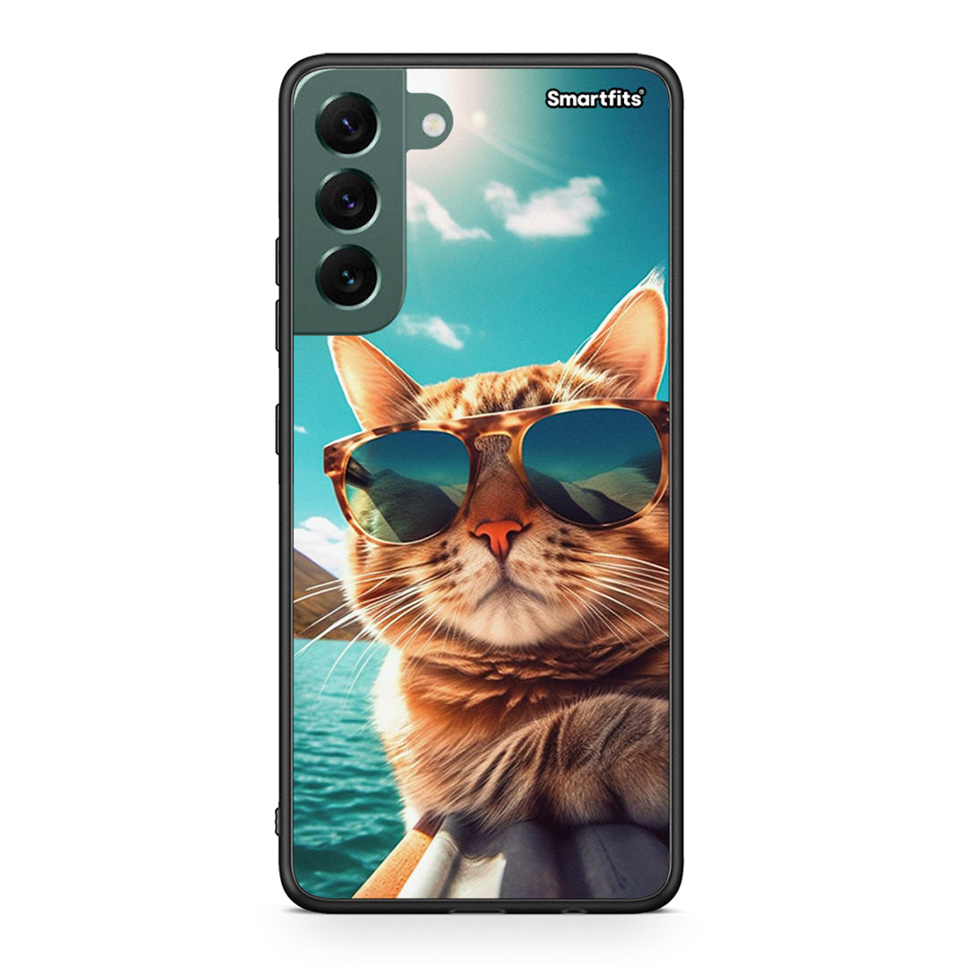 Samsung S22 Plus Summer Cat θήκη από τη Smartfits με σχέδιο στο πίσω μέρος και μαύρο περίβλημα | Smartphone case with colorful back and black bezels by Smartfits