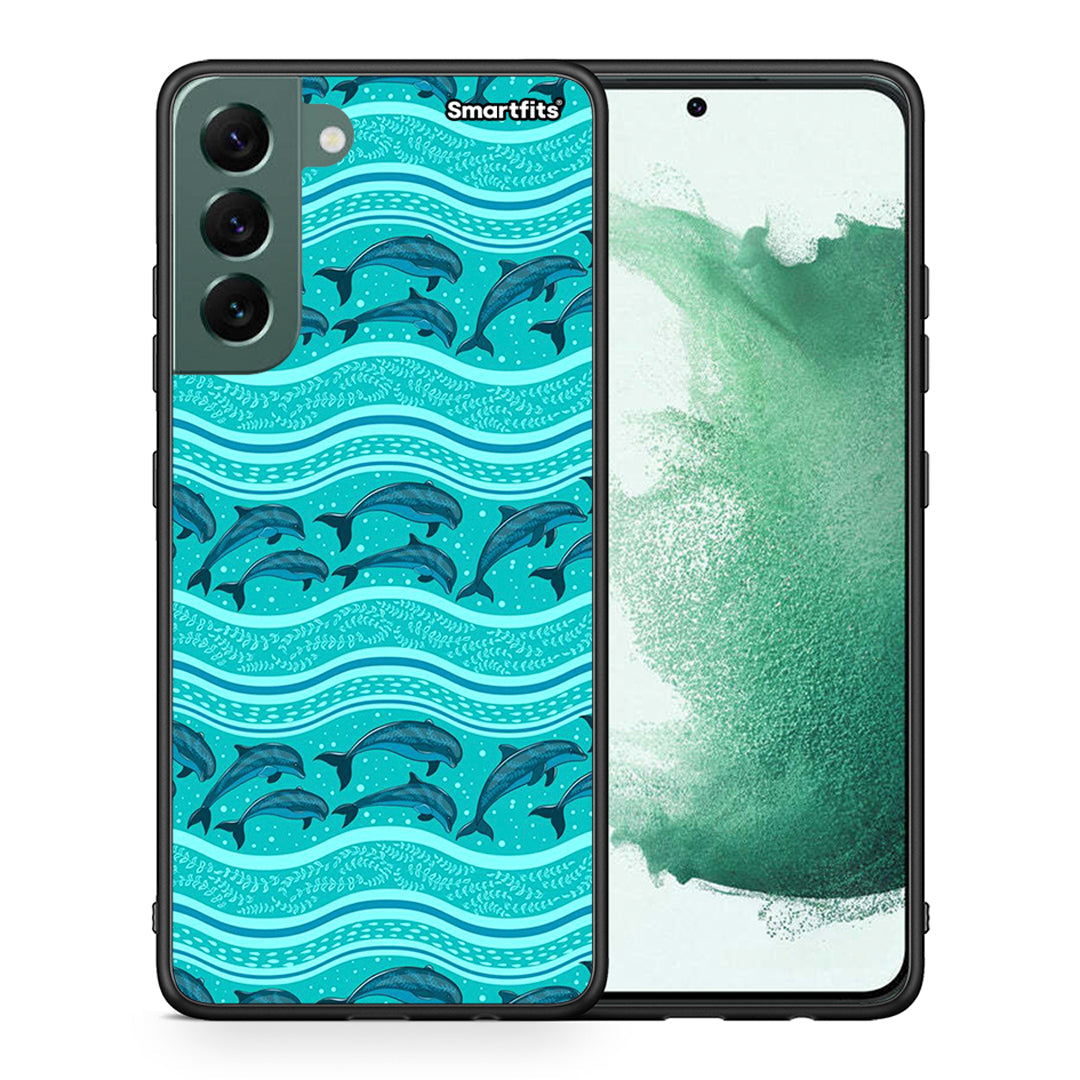 Θήκη Samsung S22 Plus Swimming Dolphins από τη Smartfits με σχέδιο στο πίσω μέρος και μαύρο περίβλημα | Samsung S22 Plus Swimming Dolphins case with colorful back and black bezels