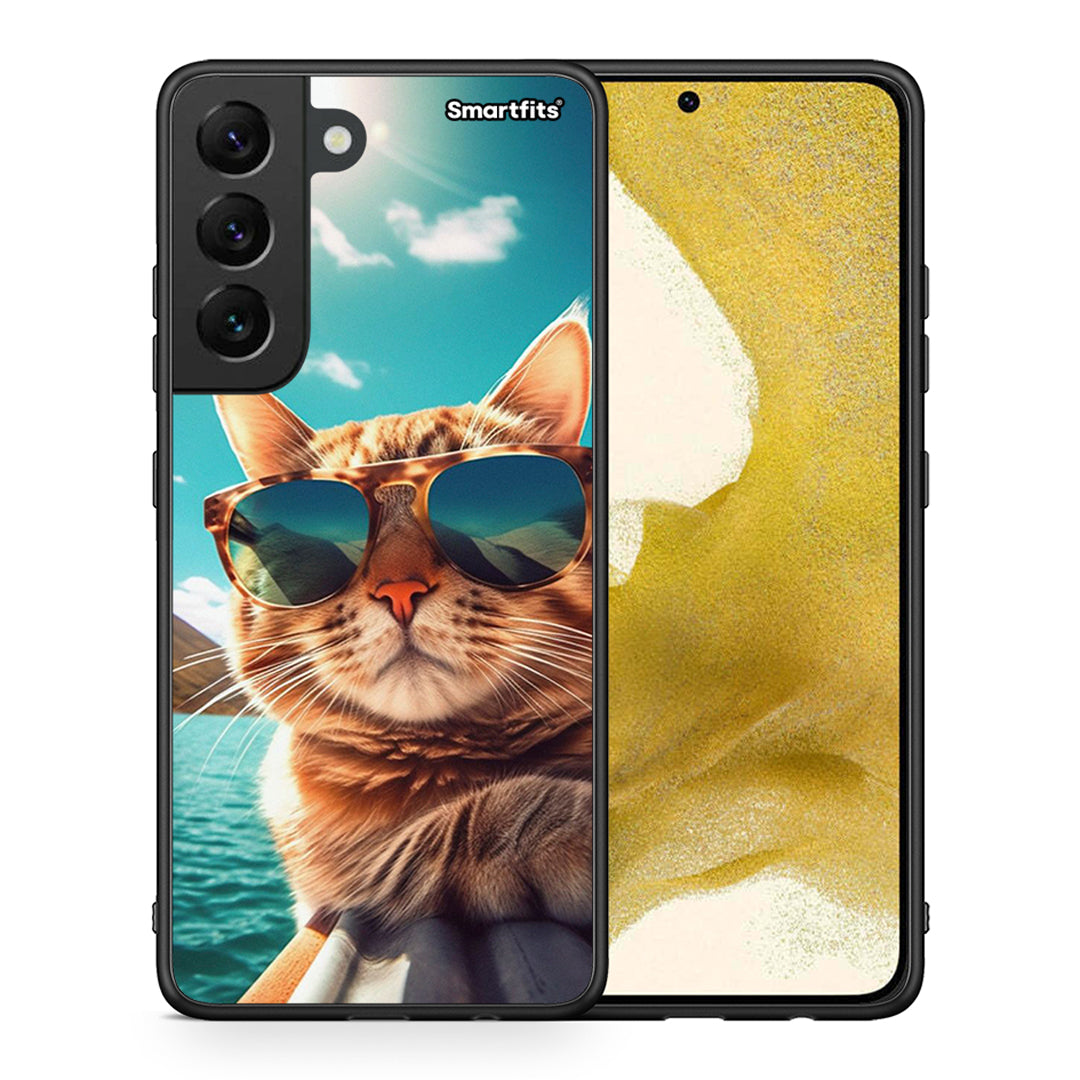 Θήκη Samsung S22 Summer Cat από τη Smartfits με σχέδιο στο πίσω μέρος και μαύρο περίβλημα | Samsung S22 Summer Cat case with colorful back and black bezels