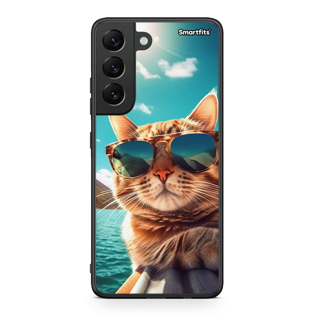 Samsung S22 Summer Cat θήκη από τη Smartfits με σχέδιο στο πίσω μέρος και μαύρο περίβλημα | Smartphone case with colorful back and black bezels by Smartfits