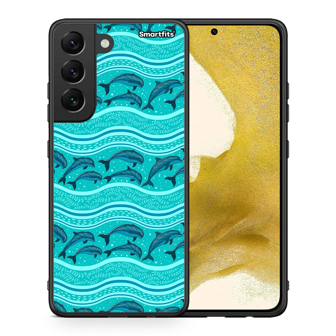 Θήκη Samsung S22 Swimming Dolphins από τη Smartfits με σχέδιο στο πίσω μέρος και μαύρο περίβλημα | Samsung S22 Swimming Dolphins case with colorful back and black bezels