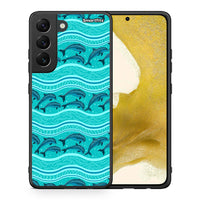 Thumbnail for Θήκη Samsung S22 Swimming Dolphins από τη Smartfits με σχέδιο στο πίσω μέρος και μαύρο περίβλημα | Samsung S22 Swimming Dolphins case with colorful back and black bezels