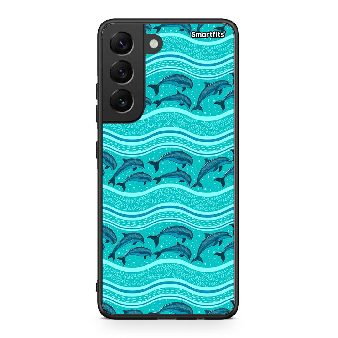 Samsung S22 Swimming Dolphins θήκη από τη Smartfits με σχέδιο στο πίσω μέρος και μαύρο περίβλημα | Smartphone case with colorful back and black bezels by Smartfits