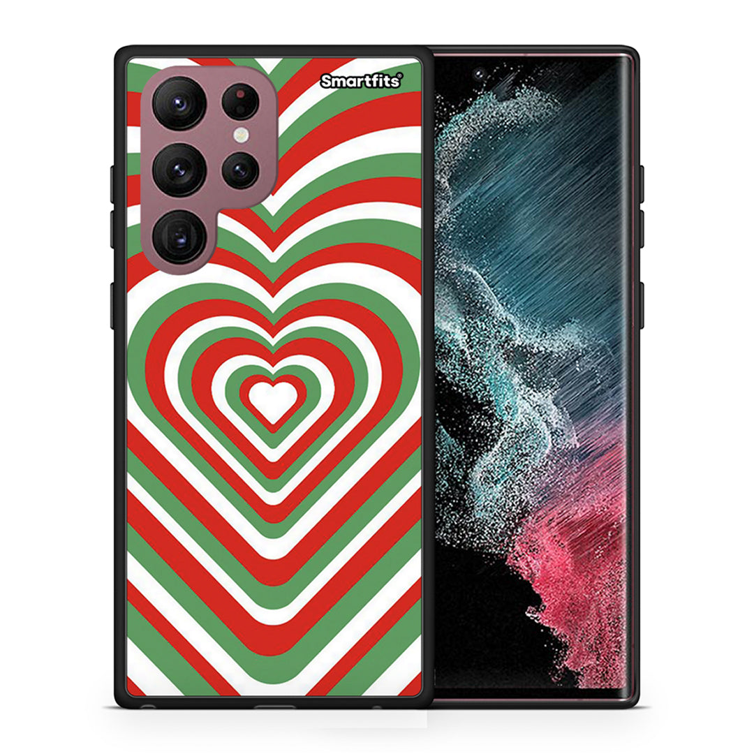 Θήκη Samsung S22 Ultra Christmas Hearts από τη Smartfits με σχέδιο στο πίσω μέρος και μαύρο περίβλημα | Samsung S22 Ultra Christmas Hearts case with colorful back and black bezels