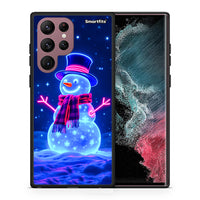 Thumbnail for Θήκη Samsung S22 Ultra Christmas Neon Snowman από τη Smartfits με σχέδιο στο πίσω μέρος και μαύρο περίβλημα | Samsung S22 Ultra Christmas Neon Snowman case with colorful back and black bezels