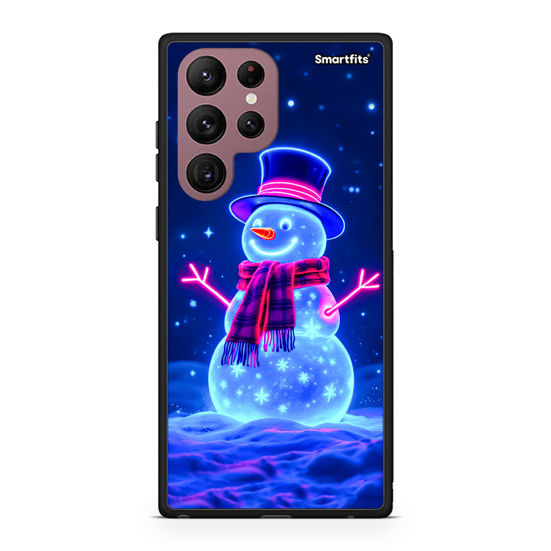 Samsung S22 Ultra Christmas Neon Snowman θήκη από τη Smartfits με σχέδιο στο πίσω μέρος και μαύρο περίβλημα | Smartphone case with colorful back and black bezels by Smartfits