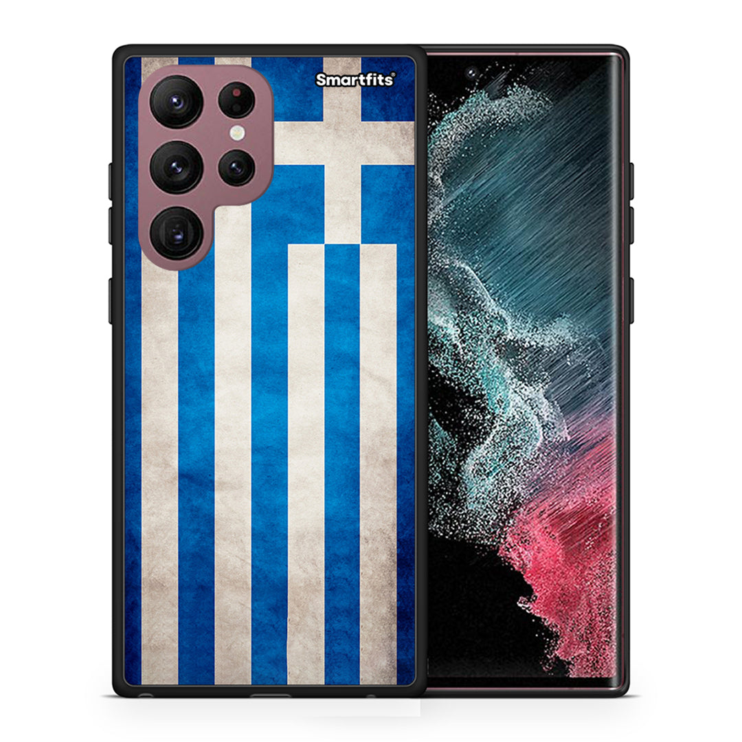 Θήκη Samsung S22 Ultra Greek Flag από τη Smartfits με σχέδιο στο πίσω μέρος και μαύρο περίβλημα | Samsung S22 Ultra Greek Flag case with colorful back and black bezels